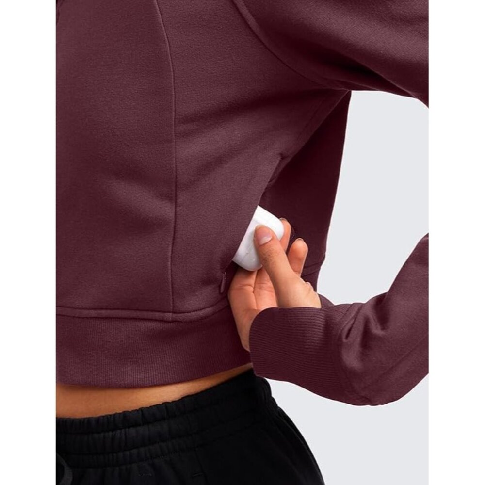 CRZ YOGA Women's Fleece Lined Zip Up Cropped Hoodie - Long Sleeve with Thumbhole - Picture 5 of 5